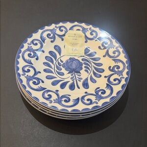 4pc ARTISAN DE LUXE HOME Blue Rose Scroll Salad Plate Set - Blue/White - 9"